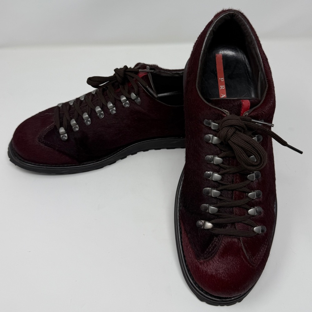 RARE Prada Linea Rossa Vintage 90s Pony Hair Sport Boot Rich Burgundy NWOT - Picture 4 of 8
